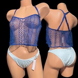 Victoria’s Secret Fishnet Beach Bikini Cover up crop top Blue